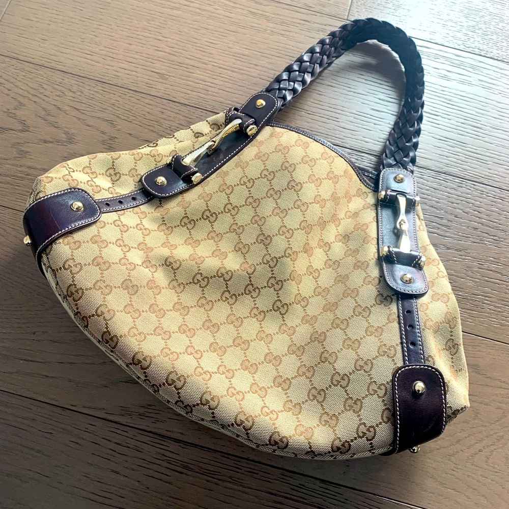 Authentic GUCCI Pelham GG Guccissima & Leather w/ Braided Brown Straps Handbag